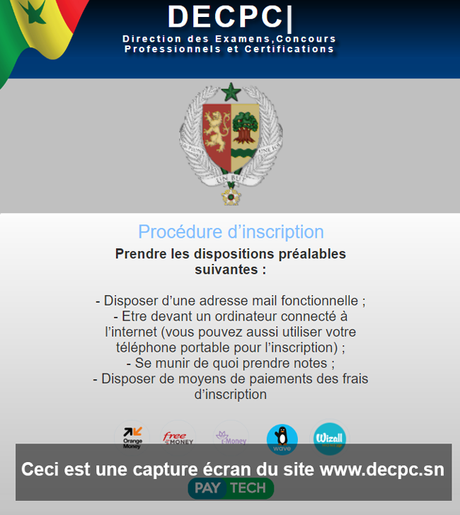 DECPC Sénégal : Procédure d'inscription en ligne